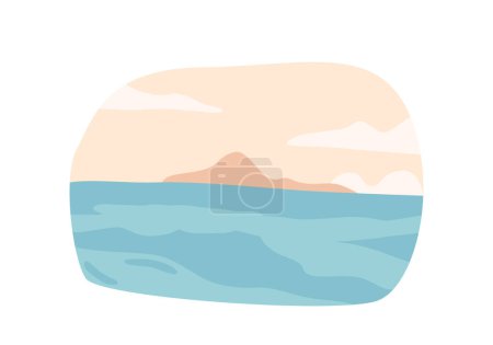 Ilustración de Sea Horizon with a Rock representa un impresionante paisaje natural donde el interminable agua del océano azul se encuentra con la belleza rugosa de la formación de montaña, fascinante vista de la naturaleza. Ilustración de vectores de dibujos animados - Imagen libre de derechos
