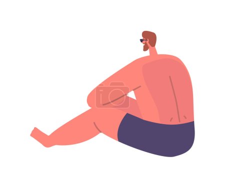 Illustration for Sunburned Man, Male Character With A Burnt Back During Summer, Showcasing The Discomfort And Consequences Of Prolonged Sun Exposure. Cartoon People Vector Illustration - Royalty Free Image