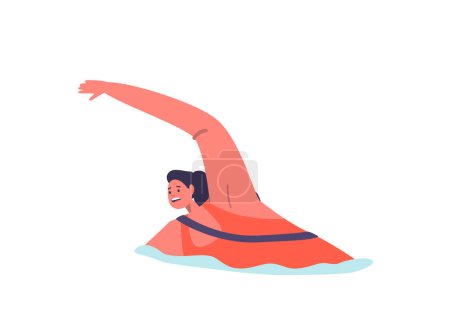 Illustration for Guard Female Character Equipped With A Buoy Swimming To Ensure Safety, Vigilance, And Rescue Capability In Aquatic Environments Isolated on White Background. Cartoon People Vector Illustration - Royalty Free Image