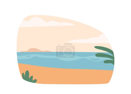 Illustration for Vast And Serene, The Sea Beach Horizon Stretches Endlessly, Merging The Azure Sky With The Shimmering Waters, Creating A Breathtaking And Tranquil Vista. Cartoon Vector Illustration - Royalty Free Image