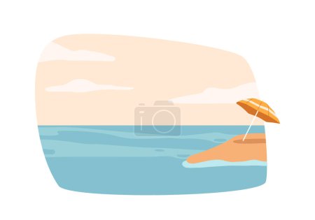 Téléchargez les illustrations : Parapluie offrant de l'ombre par une journée ensoleillée au bord de la mer. Parfait pour les amateurs de plage à la recherche d'un abri tout en appréciant les sons apaisants des vagues qui s'écrasent et de la brise côtière. Illustration vectorielle de bande dessinée - en licence libre de droit
