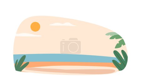 Ilustración de Paisaje sereno junto al mar, bañado por la luz del sol, adornado con hojas verdes exuberantes, que ofrece una vista pacífica y pintoresca de la belleza costera. Icono aislado, elemento de diseño. Ilustración de vectores de dibujos animados - Imagen libre de derechos