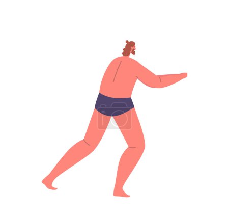 Illustration for Man in Swimsuit Engages In A Spirited Game Of Volleyball, Character Showcasing Athleticism And Enjoying The Beach Atmosphere While Engaging In Friendly Competition. Cartoon People Vector Illustration - Royalty Free Image