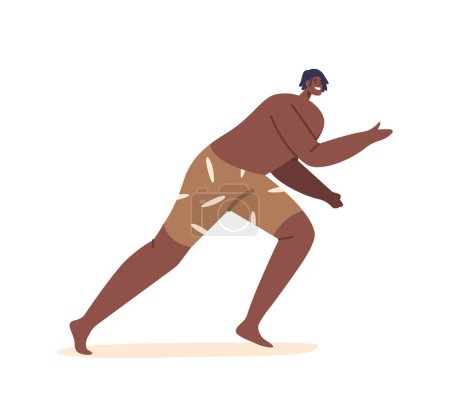 Ilustración de Hombre negro sonriente en pantalones cortos de playa corriendo, exudando alegría y confianza mientras disfruta de un día de playa bajo el sol. Carácter masculino africano aislado sobre fondo blanco. Dibujos animados Gente Vector Ilustración - Imagen libre de derechos