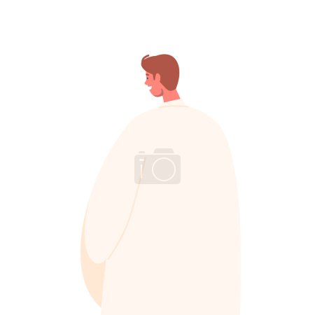 Illustration for Rear View Of A Man Standing Attentively During A Church Service, Displaying A Respectful And Solemn Posture Amidst The Congregation Isolated On White Background. . Cartoon People Vector Illustration - Royalty Free Image