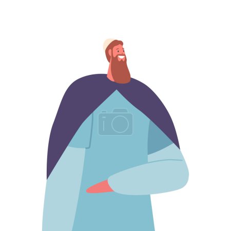 Illustration for Ancient Israelite Man Front View. Male Character Figure Smiling, Feel Positive Emotions due to Worship Or Supplication, Religious Devotion Or Celebration. Cartoon People Vector Illustration - Royalty Free Image