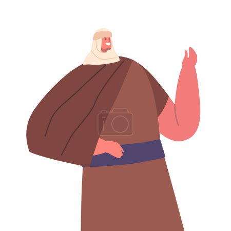 Illustration for Ancient Smiling Israelite Man Isolated on White Background. Male Character Wear Tunic, Headwear, Wrapped In A Shawl Or Cloak, Followed A Strict Religious Code. Cartoon People Vector Illustration - Royalty Free Image