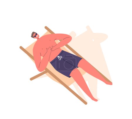 Ilustración de Hombre con gafas de sol en una cama de día. Hombre carácter abrazando la relajación y protegiendo sus ojos de los soles deslumbramiento en estilo aislado sobre fondo blanco. Dibujos animados Gente Vector Ilustración - Imagen libre de derechos