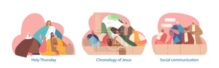 Illustration for Isolated Elements Depiction Of Jesus Sharing A Meal With His Disciples Before His Crucifixion, Capturing The Emotional And Spiritual Significance Of The Moment. Cartoon People Vector Illustration - Royalty Free Image