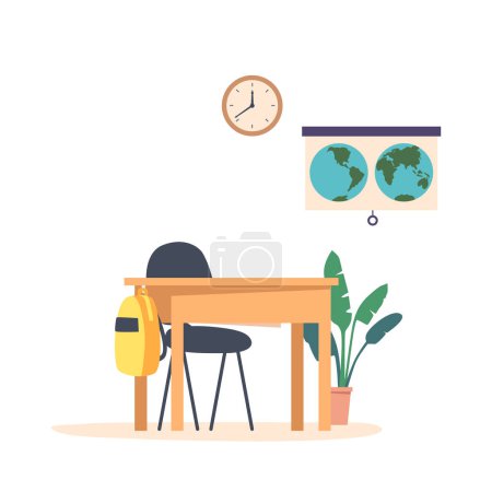 Illustration for Functional And Sturdy Student Desk In A Classroom Setting, Designed To Provide A Comfortable Workspace For Students To Study, Write, And Engage In Class Activities. Cartoon Vector Illustration - Royalty Free Image