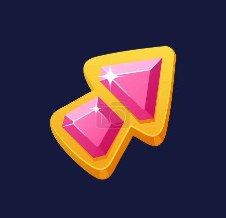 Illustration for Cartoon Pink Crystal Game Cursor, Vibrant And Elegant Pointer Adorned With A Glossy Crystal and Golden Frame. Ui or Gui Web Design Element for Gaming Navigation, Experience. Vector Illustration - Royalty Free Image