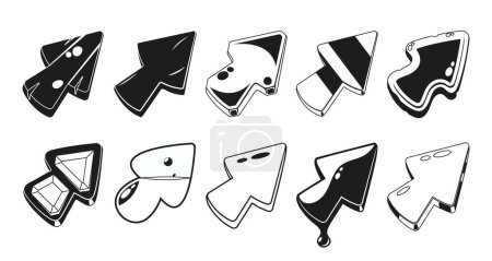 Illustration for Black and White Game Cursors Set. Virtual Pointers That Allows Players To Interact With Objects And Navigate Through The Digital Environment During Gameplay. Monochrome Vector Illustration - Royalty Free Image