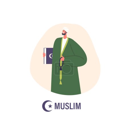 Illustration for Devout Muslim Clergy Member Serving As Spiritual Guide And Leader In Religious Matters, Offering Guidance, Conducting Prayers, And Providing Support To Muslim Community. Cartoon Vector Illustration - Royalty Free Image