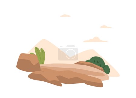 Illustration for Scenic Landscape Showcasing The Beauty Of Nature With Prominent Rocks And Green Vegetation, Creating A Serene And Picturesque Environment. Cartoon Vector Illustration - Royalty Free Image