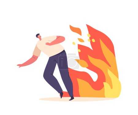Illustration for Frightened Male Character Escaping The Fire, Man Runs With Urgency, Fueled By Fear And Adrenaline, Desperate To Reach Safety And Evade The Dangerous Flames. Cartoon People Vector Illustration - Royalty Free Image