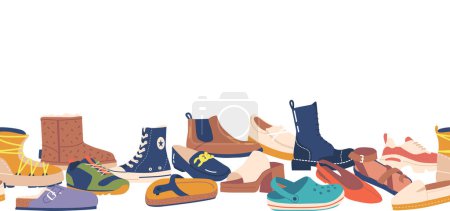 Ilustración de Patrón vibrante sin costuras con zapatos, lleno de zapatos coloridos, creando un diseño lúdico y llamativo adecuado para proyectos relacionados con la moda y tiendas de calzado. Ilustración de vectores de dibujos animados - Imagen libre de derechos