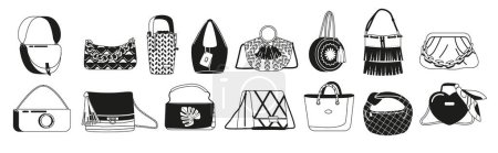 Illustration for Stylish Set Of Black And White Women Bags And Clutches, Perfect For Any Occasion. Sleek Design And Versatile Options For A Fashionable And Functional Accessory Collection. Vector Illustration - Royalty Free Image