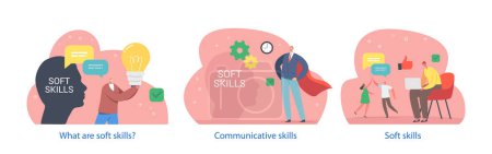 Illustration for Soft Skills Refer To Interpersonal Attributes, Such As Communication, Teamwork, And Adaptability. They Are Essential For Personal And Professional Success, Fostering Effective Collaboration - Royalty Free Image