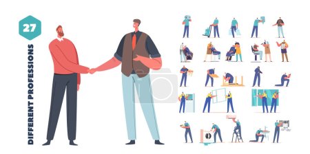 Illustration for Set of Male and Female Characters Different Professions. Water Delivery, Carpentry, Barbershop and Windows Installation Services. Plumber or Electrician Workers. Cartoon People Vector Illustration - Royalty Free Image