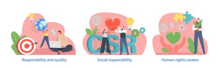 Ilustración de La Responsabilidad Social Corporativa o RSE se refiere al compromiso de una empresa de contribuir positivamente a la sociedad y al medio ambiente, yendo más allá de los objetivos lucrativos para abordar las preocupaciones sociales y éticas - Imagen libre de derechos