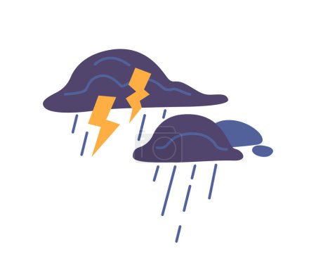 Illustration for Electrifying Cloud With Bright Lightning Strikes, Illuminating The Sky With Intense Flashes Of Light. Symbol of Problems, Troubles or Bad Rainy Weather Forecast. Cartoon Vector Illustration - Royalty Free Image