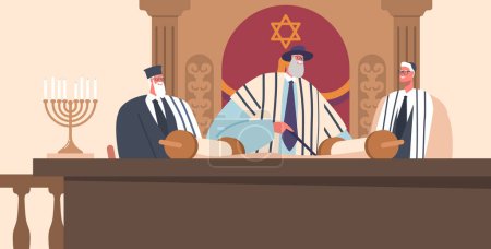 Ilustración de Reuniones religiosas en una sinagoga donde se llevan a cabo personajes de oración, lecturas de la Torá y adoración comunitaria, fomentando un sentido de comunidad y conexión. Dibujos animados Gente Vector Ilustración - Imagen libre de derechos