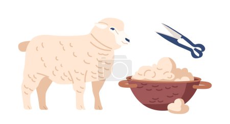 Illustration for Sheep Wool, Soft, Natural Fiber Obtained From Sheep, Used For Various Purposes Like Clothing, Insulation, And Crafting Due To Its Warmth And Versatility. Cartoon Vector Illustration - Royalty Free Image