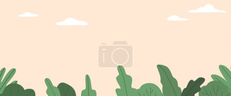 Illustration for Nature Landscape Features A Serene Horizon Filled With Lush Green Leaves, Stretching Towards The Sky, Creating A Beautiful And Calming Natural Scenery. Cartoon Natural Background, Vector Illustration - Royalty Free Image
