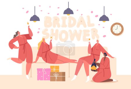 Illustration for Girls Characters Joyously Celebrate a Bridal Shower, Showering The Bride-to-be With Love, Gifts, And Well Wishes As She Prepares For Her Upcoming Wedding Day. Cartoon People Vector Illustration - Royalty Free Image