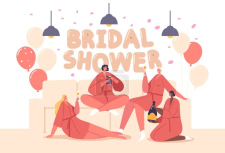 Illustration for Girl Friends Characters Gather To Honor The Bride-to-be With A Joyful Bridal Shower, Filled With Games, Gifts, And Love As She Prepares For Her Special Day. Cartoon People Vector Illustration - Royalty Free Image