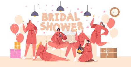 Illustration for Female Characters Celebrate Bridal Shower, Celebratory Event For The Bride-to-be, Filled With Games, Gifts, And Well Wishes From Friends To Prepare Her For Marriage. Cartoon People Vector Illustration - Royalty Free Image