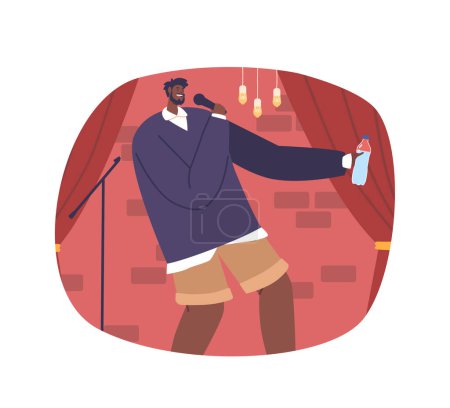 Illustration for Male Comedian Performs Stand-up Comedy, Delivering Humorous Anecdotes And Witty Observations On Everyday Life, Captivating The Audience With Laughter And Relatable Content. Cartoon Vector Illustration - Royalty Free Image
