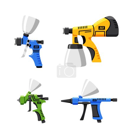 Illustration for Spray Guns or Airbrushes, Handheld Devices That Spray Paint, Liquid Or Other Substances Evenly Onto Surfaces. Used In Painting And Automotive Industries For Efficient And Coverage. Vector Illustration - Royalty Free Image