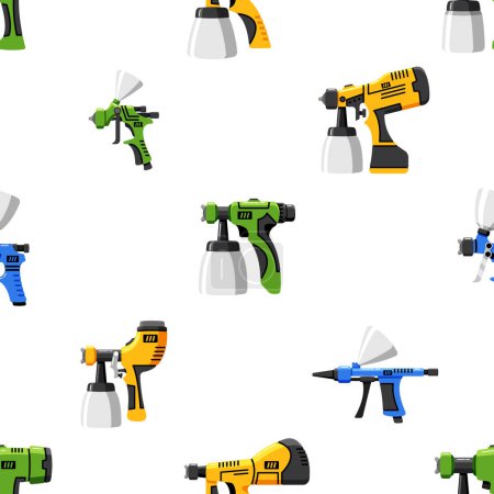 Illustration for Spray Guns Seamlessly Create A Repeating Pattern With Precision, Utilizing Bursts Of Color And Controlled Sprays To Form A Visually Appealing And Cohesive Design. Cartoon Vector Illustration - Royalty Free Image