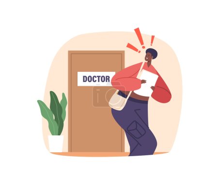 Illustration for Woman Paralyzed By Doctor Fear Phobia Experiences Intense Anxiety And Avoidance When Faced With Medical Professionals, Hindering Her Healthcare-seeking Behavior. Cartoon People Vector Illustration - Royalty Free Image