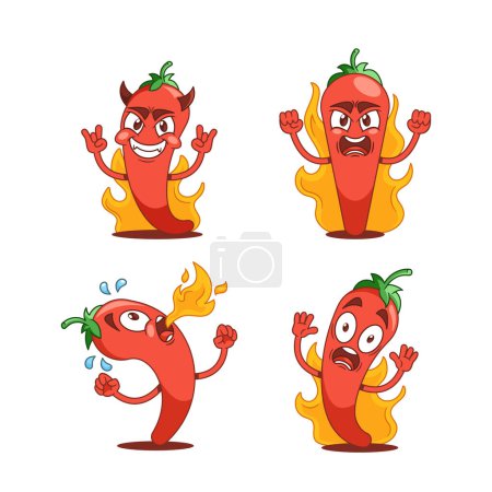Illustration for Cartoon Hot Chili Peppers Are Playful And Spicy Anthropomorphic Characters. Each One Has A Unique Personality And Flavor Profile, Adding Fun And Excitement To the Dishes. Vector Illustration - Royalty Free Image