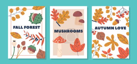 Illustration for Banners with Vibrant Autumn Plants And Leaves, Capturing The Essence Of The Season Beauty. Perfect For Adding A Warm Touch To Any Space Or Event. Cartoon Vector Illustration, Backgrounds - Royalty Free Image