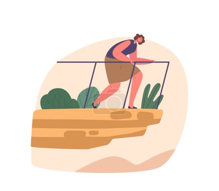 Illustration for Female Character with Acrophobia, Woman Afraids of Height Experiences Intense Fear on the Edge of Abyss, Leading To Anxiety, Rapid Heart Rate And Avoidance Behavior. Cartoon People Vector Illustration - Royalty Free Image