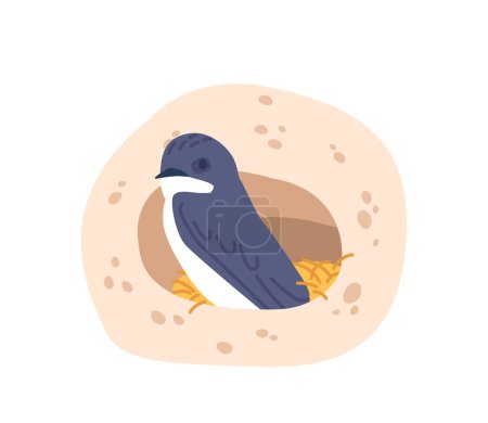 Illustration for Swallow In The Nest, Delicate Scene Of A Swallow Nestled In Its Home. The Artwork Captures The Beauty Of Nature Harmonious Balance And The Intimacy Of A Bird Sanctuary. Cartoon Vector Illustration - Royalty Free Image
