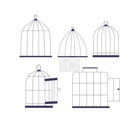 Illustration for Cells or Cages, Confinement For Birds, Made Of Wire Mesh Or Bars. Provides A Safe And Controlled Environment, Allowing For Observation And Care Of Pet Birds. Cartoon Vector Illustration - Royalty Free Image