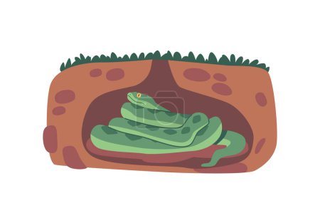 Illustration for Snake In Burrow, Concealed Underground, The Snake Waits Patiently For Prey. Its Secretive Nature And Ambush Tactics Make It A Formidable Predator In Its Hidden Domain. Cartoon Vector Illustration - Royalty Free Image