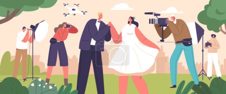 Illustration for Capturing Their Love In Every Frame A Couple Wedding Photoshoot Showcased Their Joy Through Candid Moments, Captured By Skilled Photographer, Videographer, And A Drone, Creating Cherished Memories - Royalty Free Image