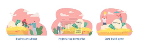 Illustration for Business Incubator Is A Supportive Environment That Nurtures Early-stage Startups By Offering Resources, Mentorship, And Workspace To Help Them Grow And Succeed. Isolated Cartoon Vector Elements - Royalty Free Image