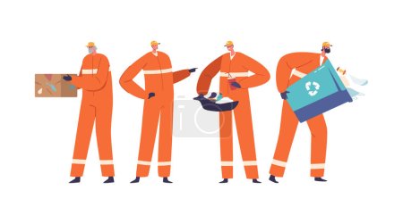 Illustration for Garbage Processing Worker Characters Collect, Sort, And Dispose Of Waste, Ensuring Proper Recycling And Disposal, Contributing To Environmental Sustainability. Cartoon People Vector Illustration - Royalty Free Image