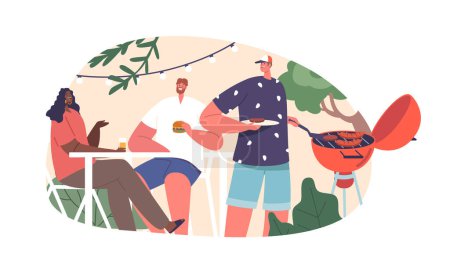 Illustration for On Weekends Characters Gather For A Relaxing Barbecue, Savoring Grilled Delights, Laughter And Quality Time, Enjoying A Well-deserved Break From Their Busy Routines. Cartoon People Vector Illustration - Royalty Free Image