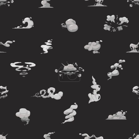 Téléchargez les illustrations : Motif sans couture hypnotisant doté de nuages de fumée tourbillonnants dans les tons de gris, créant un design carrelage atmosphérique et mystérieux, fond carrelage, impression textile, papier peint. Illustration vectorielle de bande dessinée - en licence libre de droit