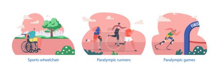 Illustration for Handicapped Athletes Characters Showcase Their Incredible Talents In Various Paralympic Sports, Breaking Barriers With Their Determination, Strength, And Skill. Cartoon People Vector Illustration - Royalty Free Image