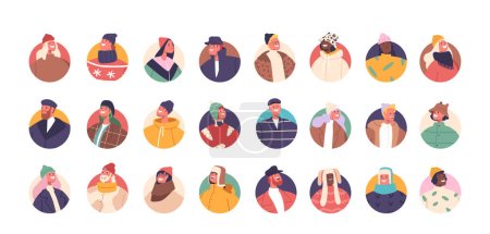 Ilustración de Personajes femeninos masculinos en ropa de invierno Avatars Set Características La gente se agrupó en suéteres de punto acogedor, bufandas y sombreros, listos para abrazar la temporada de frío con estilo. Ilustración de vectores de dibujos animados - Imagen libre de derechos