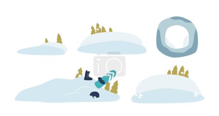 Téléchargez les illustrations : Snow Drifts Sculpted By The Wind Icy Dance, Couvrir le paysage d'une étreinte sereine et poudreuse, Transformer le monde en un pays des merveilles d'hiver tranquille. Illustration vectorielle de bande dessinée, éléments isolés - en licence libre de droit