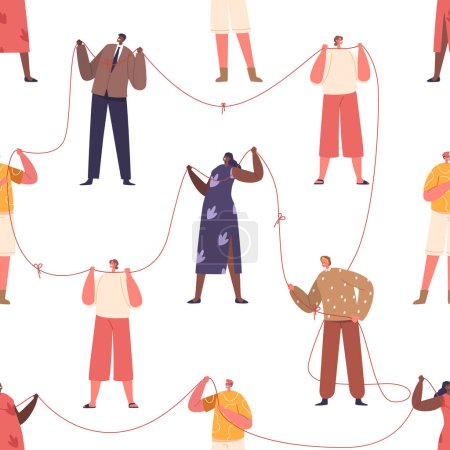 Ilustración de Patrón vibrante sin costura con diversos personajes conectados por un hilo de colores, simbolizando la unidad, la diversidad y la belleza de la humanidad interconectada. Dibujos animados Gente Vector Ilustración - Imagen libre de derechos